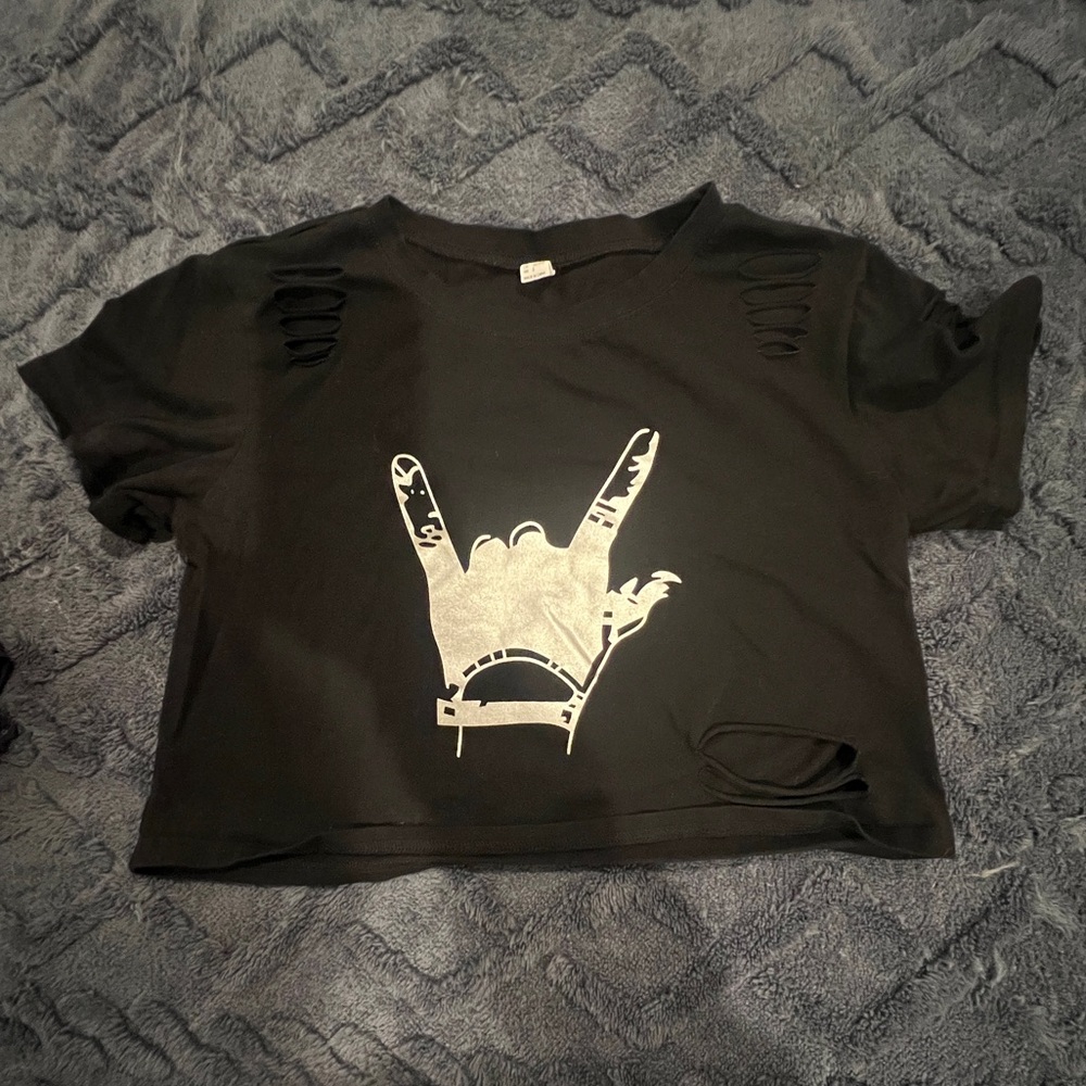 Edgy Black Graphic Crop Top